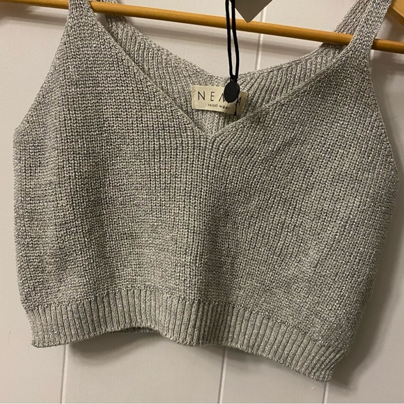 NWT Nema Greece Resort Wear Knit Metallic Silver Crop Top Vacation Summer tank - Picture 3 of 11